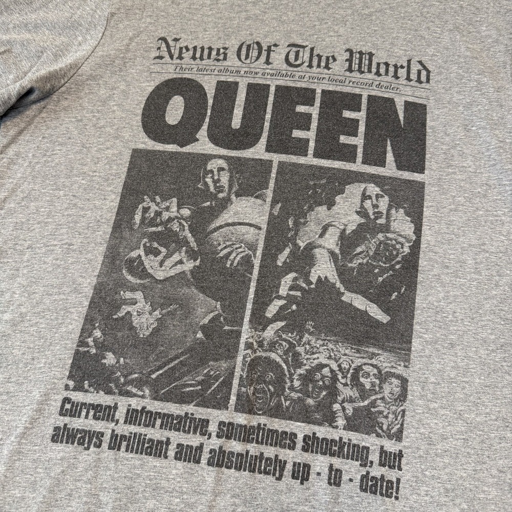 Queen Mens News Of The World 40th Anniversary 76 Tour Cotton Tee Shirt Gray L